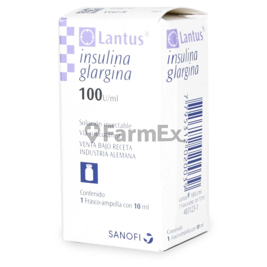 Lantus 100 U / ml Insulina Glargina x 1 Frasco ampolla con 10 mL "Ley Cenabast" Farmex-BanMedica-Persistente